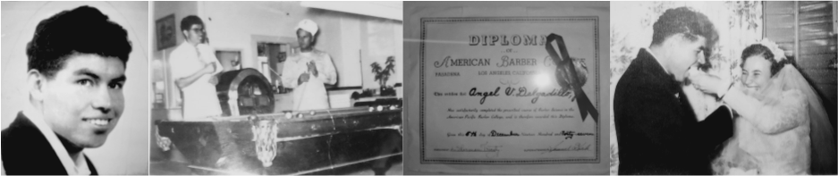 Angel Delgadillo, Angel playing pool, Angel's Barber Diploma, Angel & Vilma's wedding reception