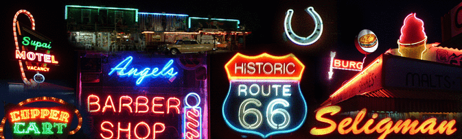 The neon signs in Seligman Arizona Birthplace of Historic Route 66