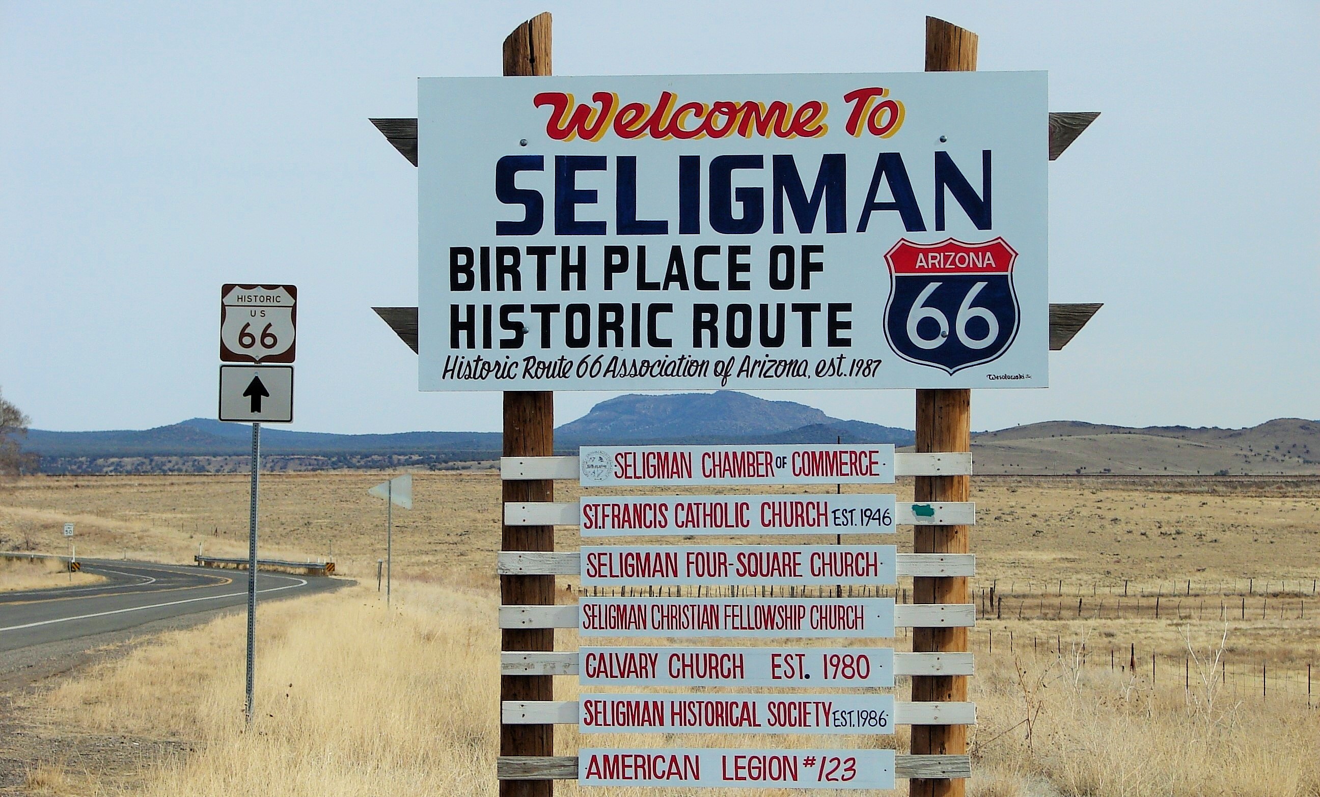 Seligman Arizona The Birthplace of Historic Route 66 Sign